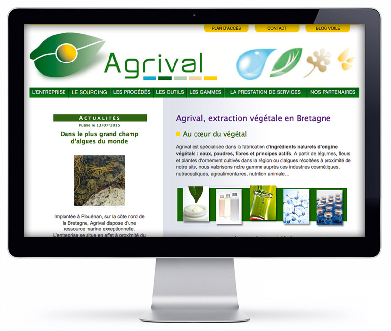 Le site internet d'Agrival, extraction végétale en Bretagne